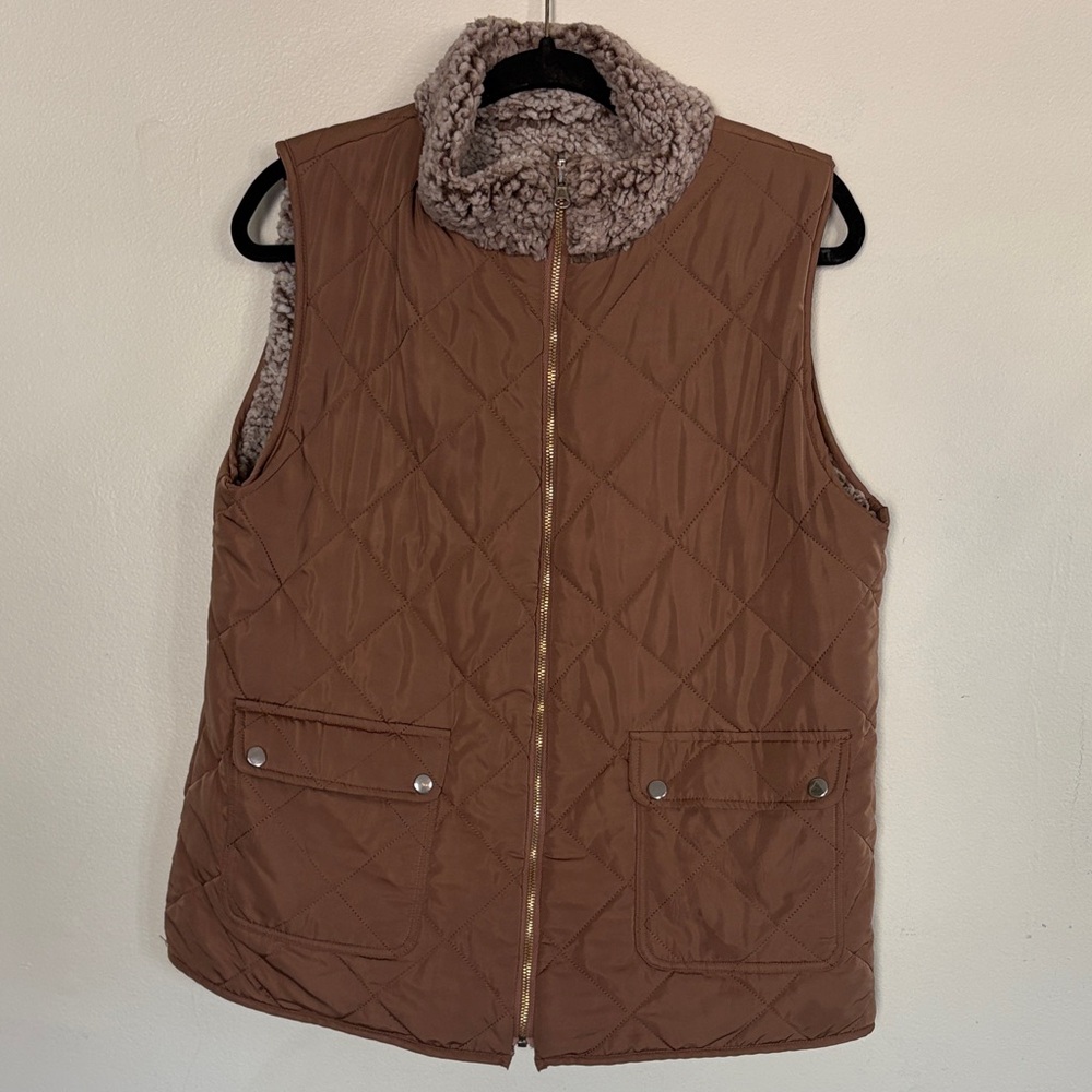 Brown Quilted Women's Vest Large